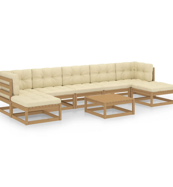 8-tlg Garten-Lounge-Set mit Kissen Honigbraun Massivholz Kiefer