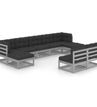 9-tlg. Garten-Lounge-Set mit Kissen Grau Massivholz Kiefer