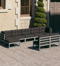 9-tlg. Garten-Lounge-Set mit Kissen Grau Massivholz Kiefer