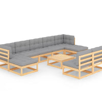 10-tlg. Garten-Lounge-Set mit Kissen Massivholz Kiefer