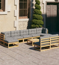 10-tlg. Garten-Lounge-Set mit Kissen Massivholz Kiefer