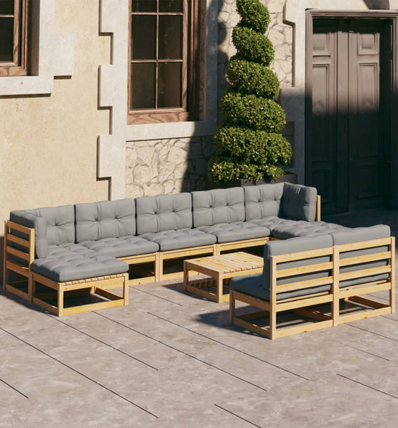 10-tlg. Garten-Lounge-Set mit Kissen Massivholz Kiefer