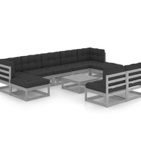 10-tlg. Garten-Lounge-Set mit Kissen Grau Massivholz Kiefer