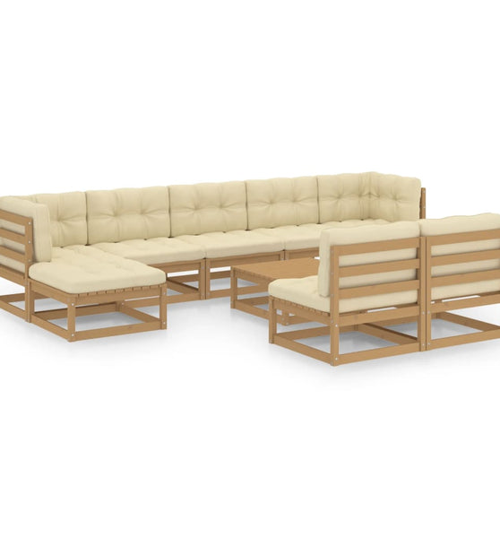 10-tlg. Garten-Lounge-Set mit Kissen Honigbraun Massivholz