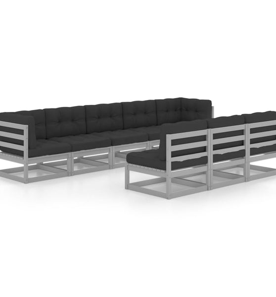 8-tlg. Garten-Lounge-Set mit Kissen Grau Massivholz Kiefer