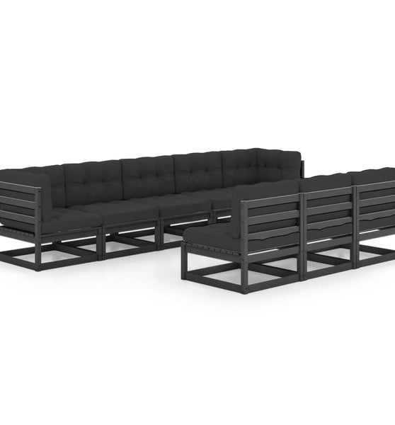 8-tlg. Garten-Lounge-Set mit Kissen Schwarz Massivholz Kiefer