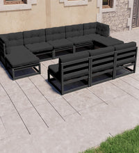 8-tlg. Garten-Lounge-Set mit Kissen Schwarz Massivholz Kiefer