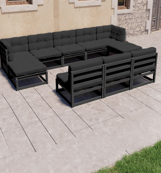 8-tlg. Garten-Lounge-Set mit Kissen Schwarz Massivholz Kiefer