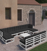 11-tlg. Garten-Lounge-Set mit Kissen Weiß Kiefer Massivholz