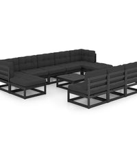 11-tlg. Garten-Lounge-Set mit Kissen Schwarz Kiefer Massivholz