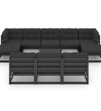 11-tlg. Garten-Lounge-Set mit Kissen Schwarz Kiefer Massivholz