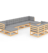 9-tlg. Garten-Lounge-Set mit Kissen Massivholz Kiefer