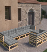 9-tlg. Garten-Lounge-Set mit Kissen Massivholz Kiefer