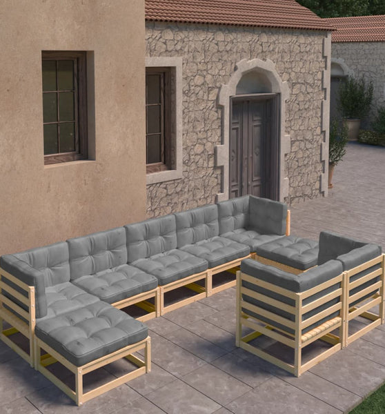 9-tlg. Garten-Lounge-Set mit Kissen Massivholz Kiefer