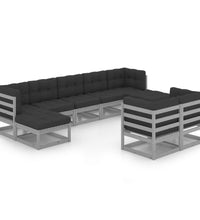 9-tlg. Garten-Lounge-Set mit Kissen Grau Massivholz Kiefer