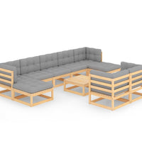 10-tlg. Garten-Lounge-Set mit Kissen Massivholz Kiefer