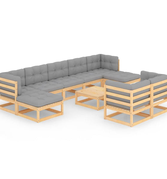 10-tlg. Garten-Lounge-Set mit Kissen Massivholz Kiefer