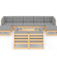 10-tlg. Garten-Lounge-Set mit Kissen Massivholz Kiefer