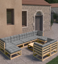 10-tlg. Garten-Lounge-Set mit Kissen Massivholz Kiefer