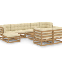 10-tlg. Garten-Lounge-Set mit Kissen Honigbraun Massivholz