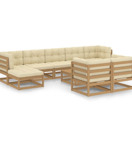 10-tlg. Garten-Lounge-Set mit Kissen Honigbraun Massivholz