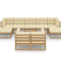 10-tlg. Garten-Lounge-Set mit Kissen Honigbraun Massivholz