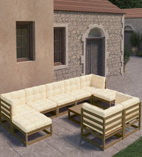 10-tlg. Garten-Lounge-Set mit Kissen Honigbraun Massivholz