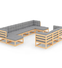 10-tlg. Garten-Lounge-Set mit Kissen Massivholz Kiefer