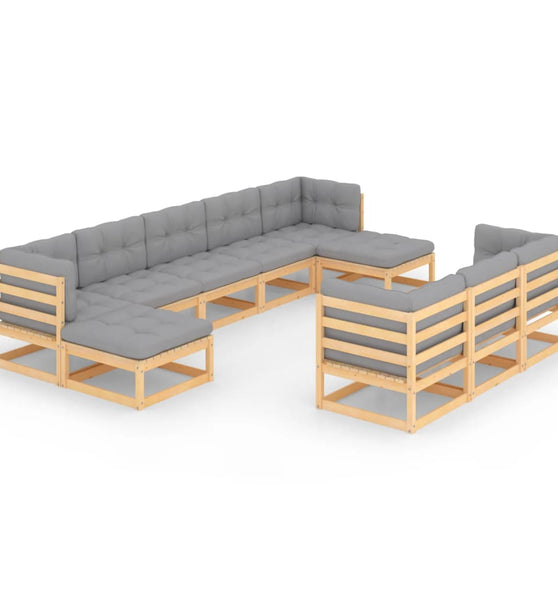 10-tlg. Garten-Lounge-Set mit Kissen Massivholz Kiefer