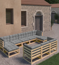 10-tlg. Garten-Lounge-Set mit Kissen Massivholz Kiefer