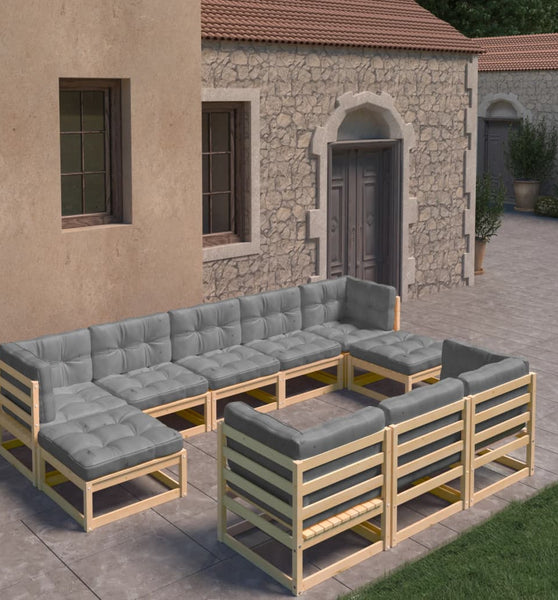 10-tlg. Garten-Lounge-Set mit Kissen Massivholz Kiefer