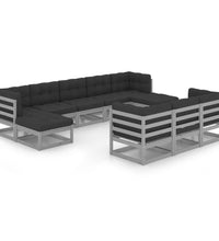 10-tlg. Garten-Lounge-Set mit Kissen Grau Massivholz Kiefer