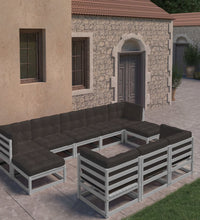 10-tlg. Garten-Lounge-Set mit Kissen Grau Massivholz Kiefer