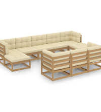 10-tlg. Garten-Lounge-Set mit Kissen Honigbraun Massivholz