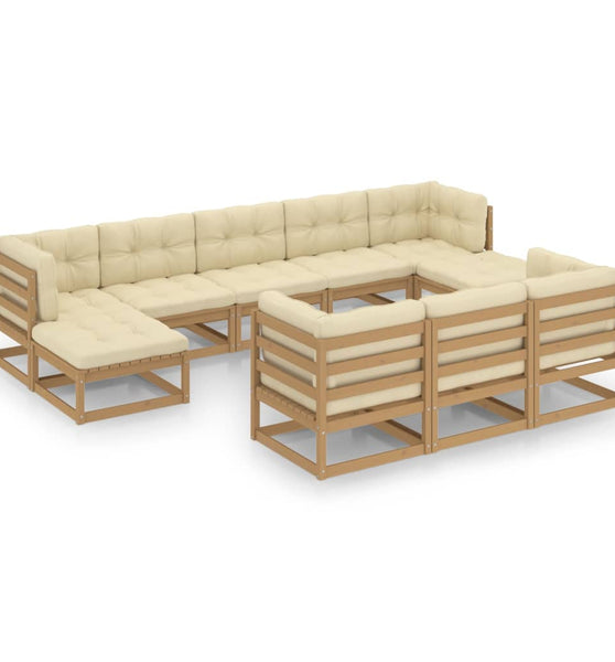 10-tlg. Garten-Lounge-Set mit Kissen Honigbraun Massivholz