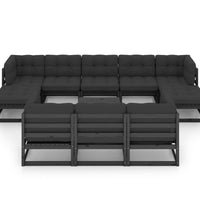 11-tlg. Garten-Lounge-Set mit Kissen Schwarz Kiefer Massivholz