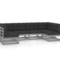 6-tlg. Garten-Lounge-Set mit Kissen Grau Massivholz Kiefer