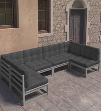 6-tlg. Garten-Lounge-Set mit Kissen Grau Massivholz Kiefer