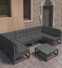 7-tlg. Garten-Lounge-Set mit Kissen Schwarz Massivholz Kiefer