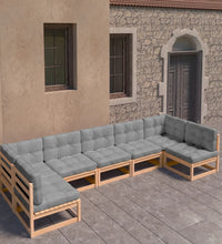 7-tlg. Garten-Lounge-Set mit Kissen Massivholz Kiefer