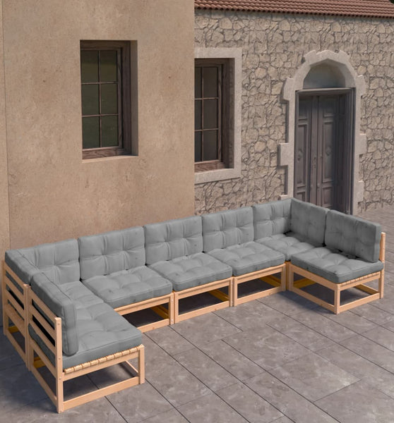 7-tlg. Garten-Lounge-Set mit Kissen Massivholz Kiefer