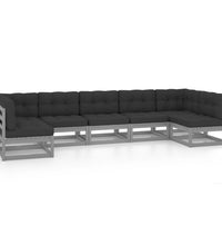 7-tlg. Garten-Lounge-Set mit Kissen Grau Massivholz Kiefer