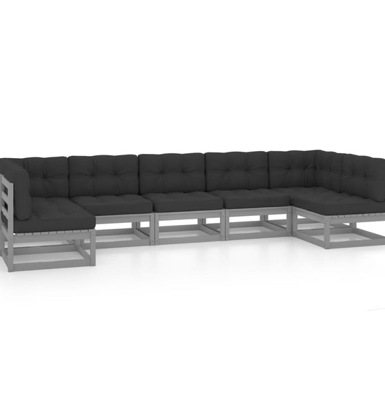 7-tlg. Garten-Lounge-Set mit Kissen Grau Massivholz Kiefer