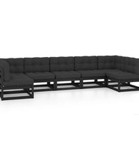 7-tlg. Garten-Lounge-Set mit Kissen Schwarz Massivholz Kiefer