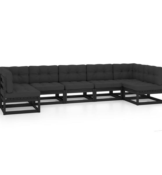 7-tlg. Garten-Lounge-Set mit Kissen Schwarz Massivholz Kiefer