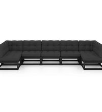 7-tlg. Garten-Lounge-Set mit Kissen Schwarz Massivholz Kiefer