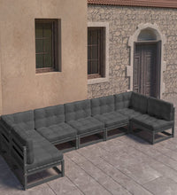 7-tlg. Garten-Lounge-Set mit Kissen Schwarz Massivholz Kiefer