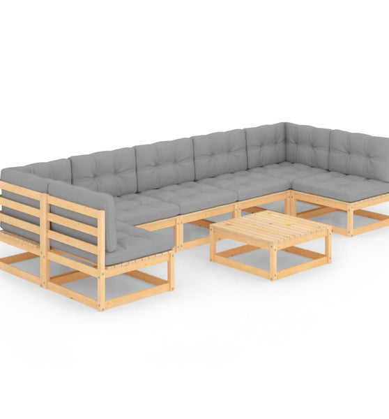 8-tlg. Garten-Lounge-Set mit Kissen Massivholz Kiefer