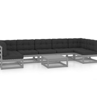 8-tlg. Garten-Lounge-Set mit Kissen Grau Massivholz Kiefer