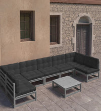 8-tlg. Garten-Lounge-Set mit Kissen Grau Massivholz Kiefer